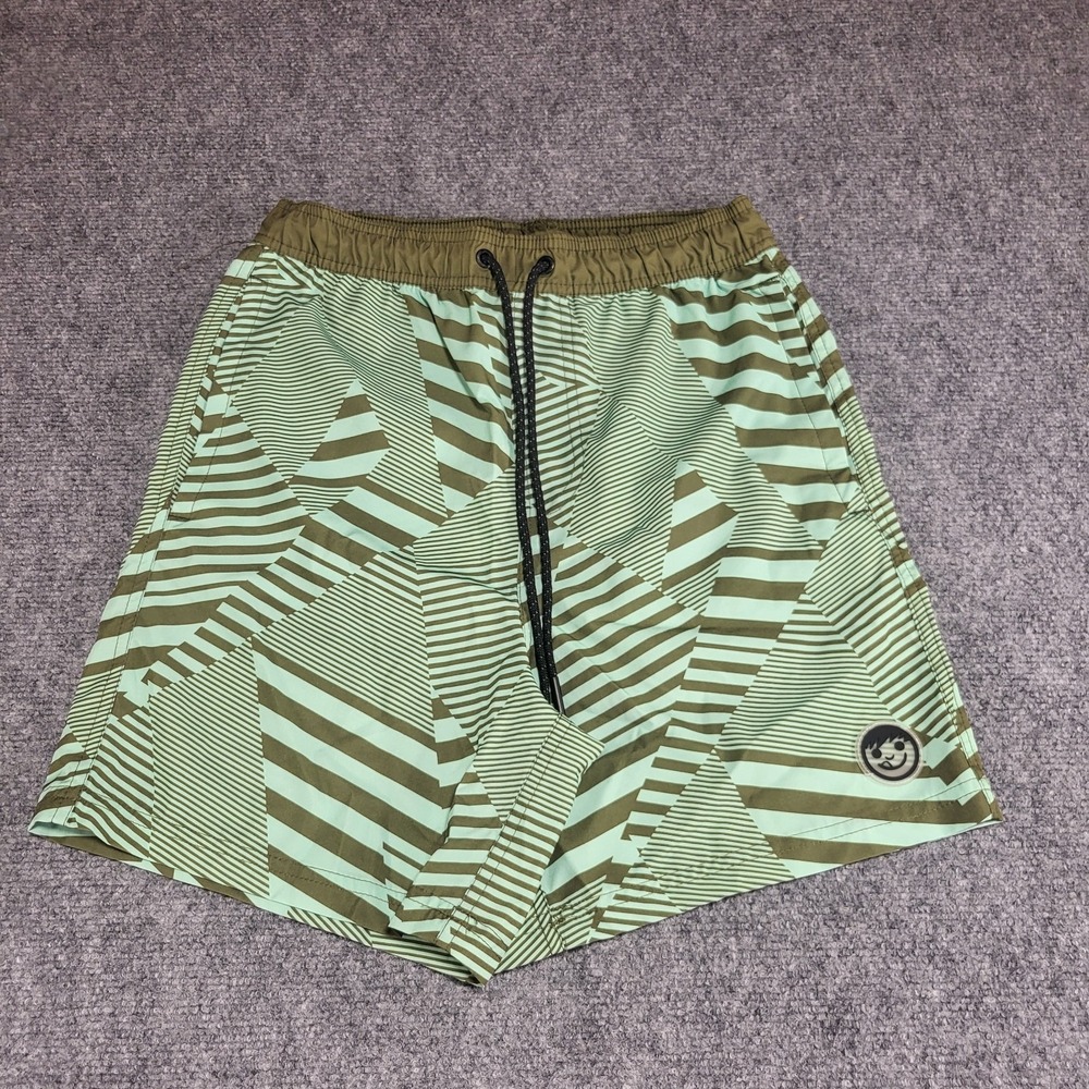 NEFF MEN'S DUCKY STRETCH GRAPHIC GEOMETRIC STRIPPED SWIM SHORTS SIZE MEDIUM